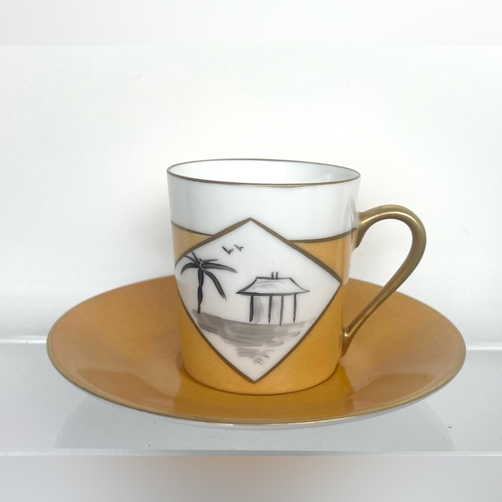 Marie Daâge Hand Painted Contemporary Limoges Coffee Cup And Saucer France